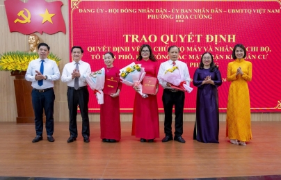 PHƯỜNG HÒA CƯỜNG CÔNG BỐ CÁC NGHỊ QUYẾT, QUYẾT ĐỊNH VỀ TỔ CHỨC BỘ MÁY VÀ NHÂN SỰ CHI BỘ, TỔ DÂN PHỐ, BAN CÔNG TÁC MẶT TRẬN KHU DÂN CƯ